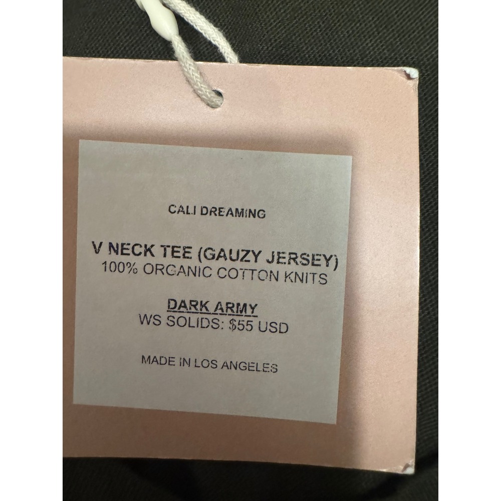 Cali Dreaming V-Neck Tee Organic Cotton Knit Top Dark Army Green Size S - Picture 6 of 9
